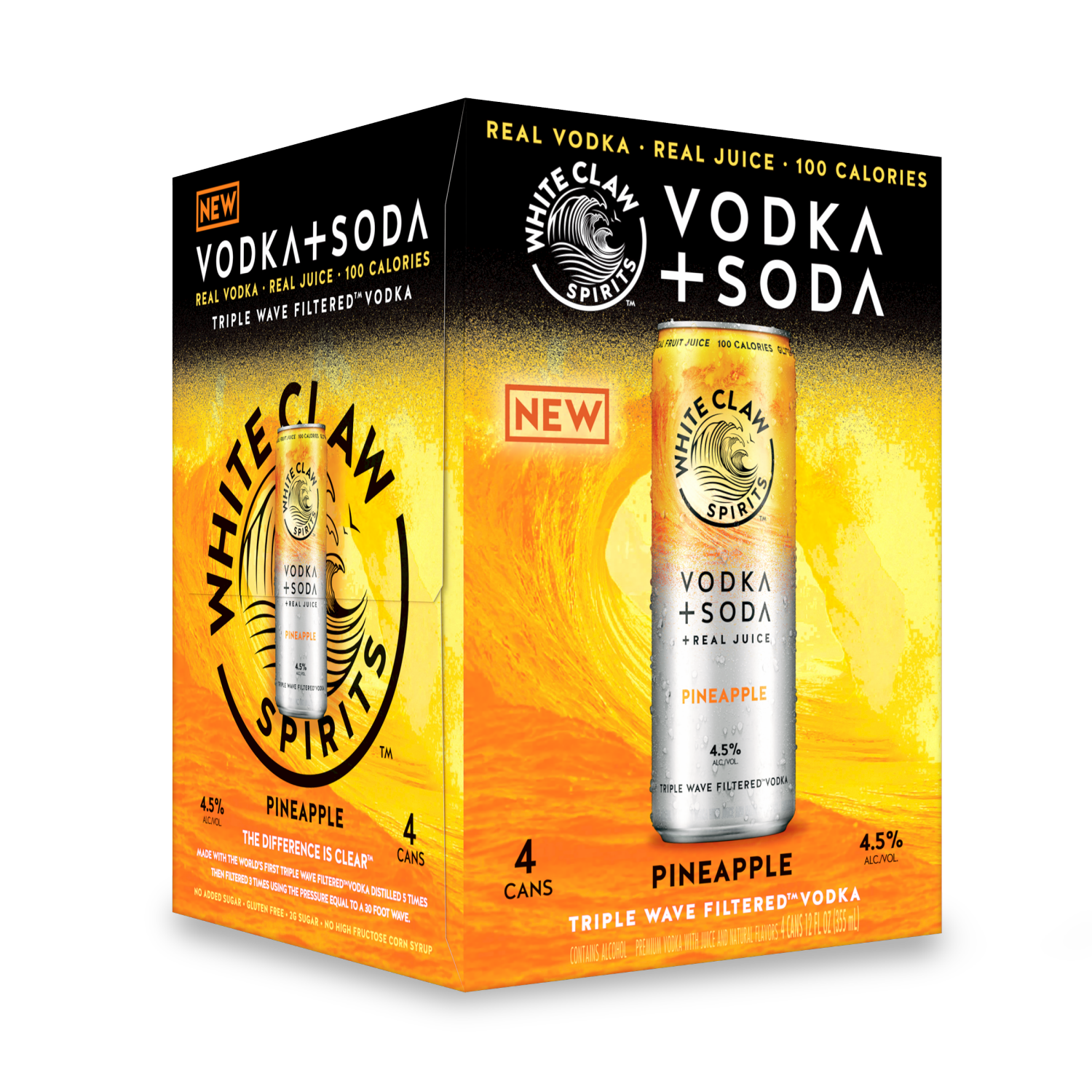slide 1 of 1, White Claw Vodka Soda Pineapple 4pk Can 12oz, 4 ct; 12 oz