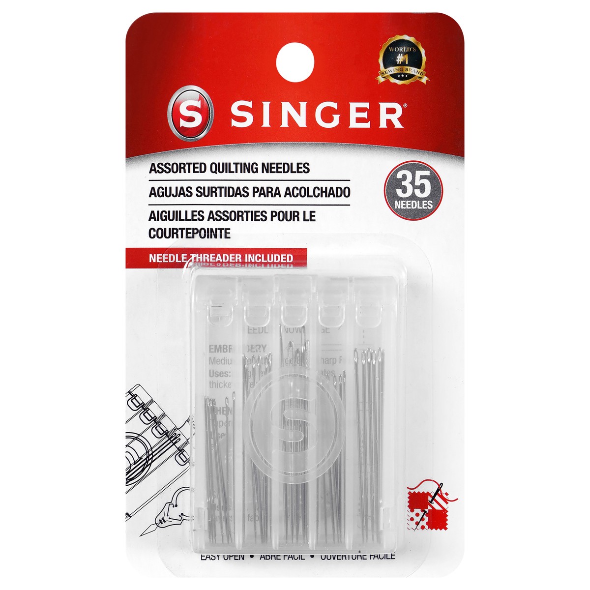 slide 1 of 3, SINGER Assorted Quilting Hand Needles with Compact and Needle Threader, 35 Count, 35 ct