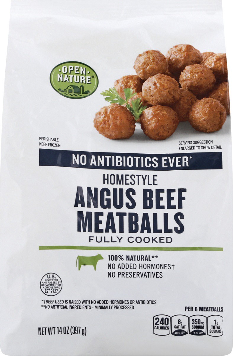 slide 3 of 7, Open Nature Meatballs Homestyle Angus Beef, 14 oz