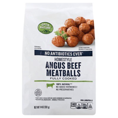 slide 1 of 7, Open Nature Meatballs Homestyle Angus Beef, 14 oz