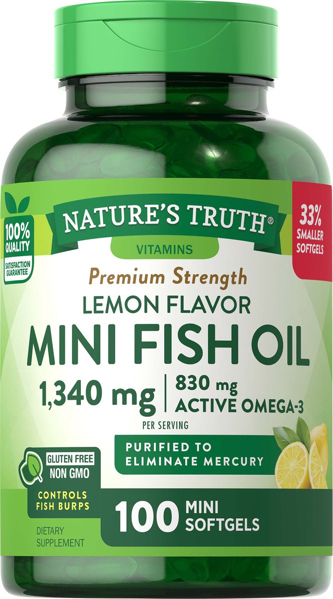 slide 2 of 5, Nature's Truth Premium Strength Lemon Flavor Mini Fish Oil 1,300 mg, 100 ct