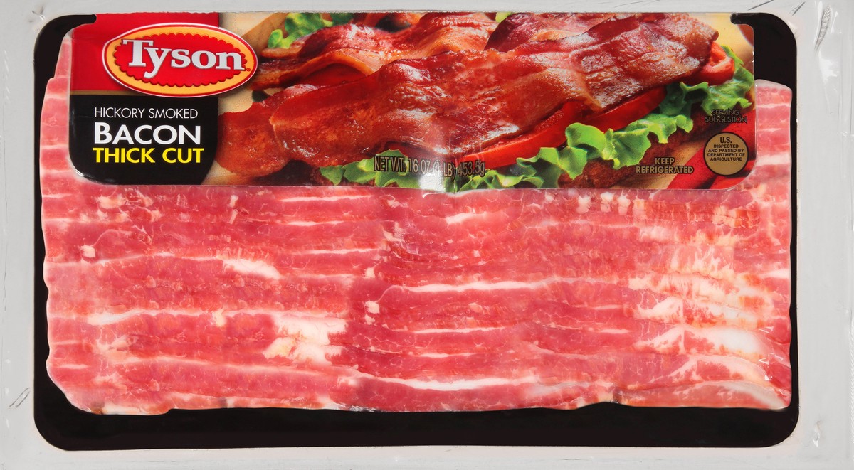 slide 6 of 8, Tyson Hickory Smoked Thick Cut Bacon, 16 oz., 453.59 g