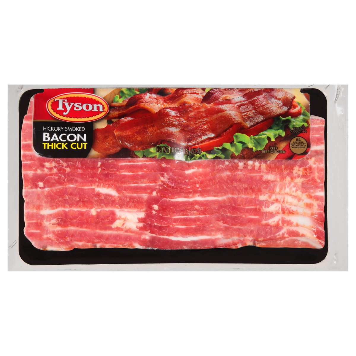 slide 8 of 8, Tyson Hickory Smoked Thick Cut Bacon, 16 oz., 453.59 g