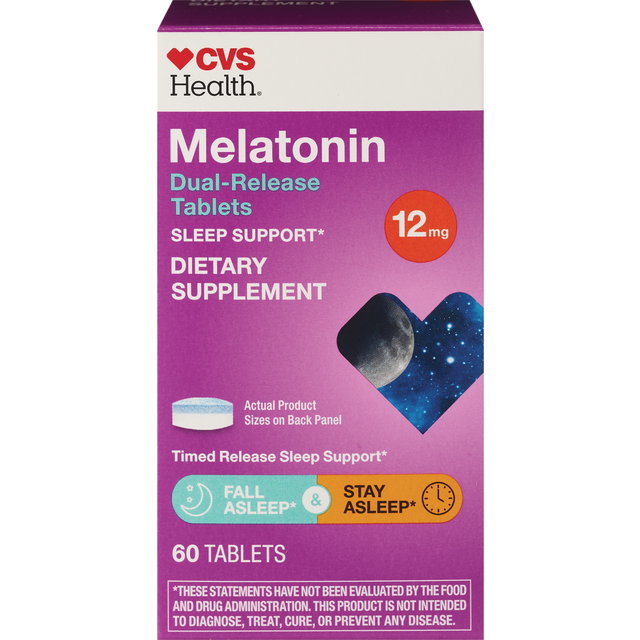 slide 1 of 1, CVS Health Bi-Layer Melatonin 12Mg Tablets, 60 ct
