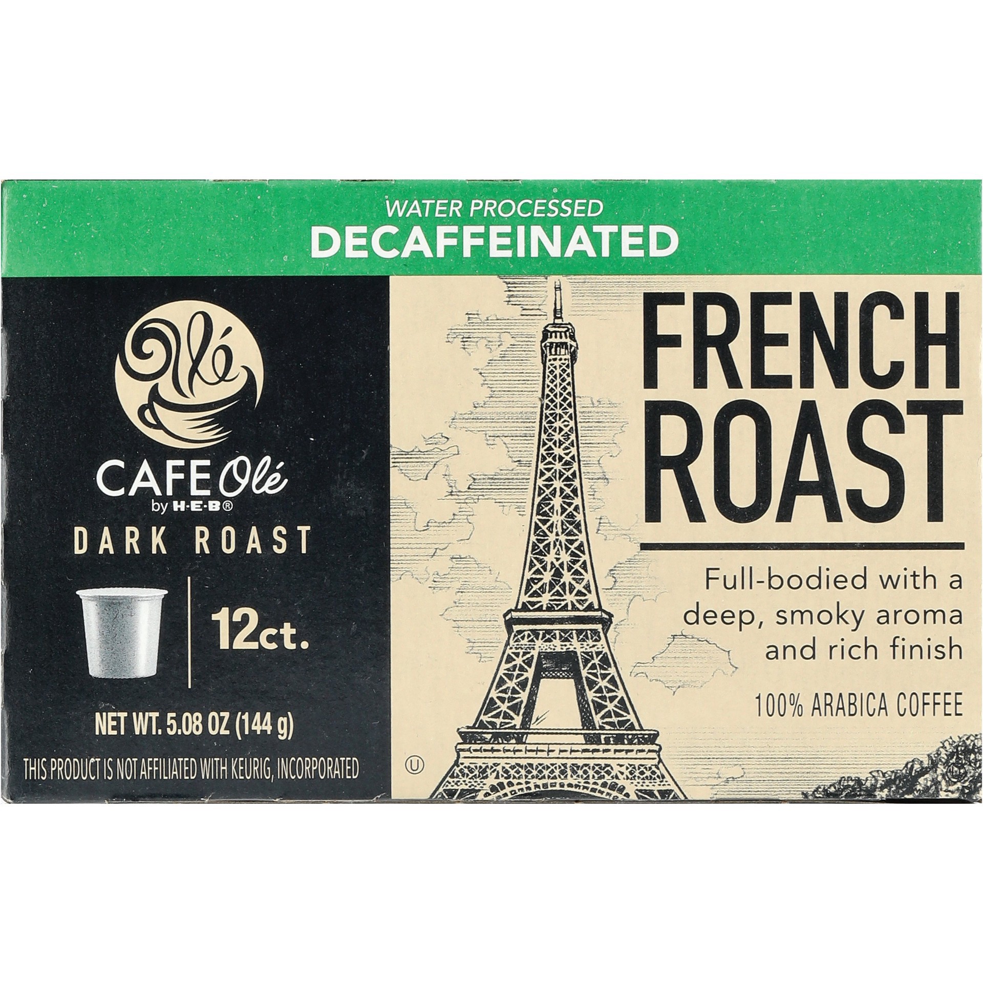 slide 1 of 1, CAFE Olé by H-E-B Decaf Dark Roast French Roast Single Serve Pods, 12 ct