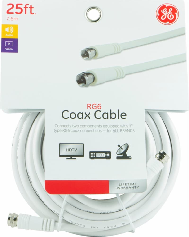 slide 1 of 1, GE Audio/Video Coax Cable, RG6 - White, 25 ft
