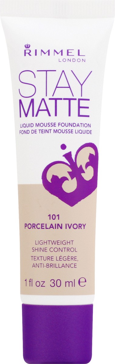 slide 8 of 12, Rimmel Stay Matte Liquid Mousse Porcelain Ivory 101 Foundation 1 oz, 30 ml