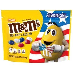 M&M'S Peanut Milk Chocolate Red, White & Blue Summer Candy, Sharing Size, 10.05 Oz Resealable Bag