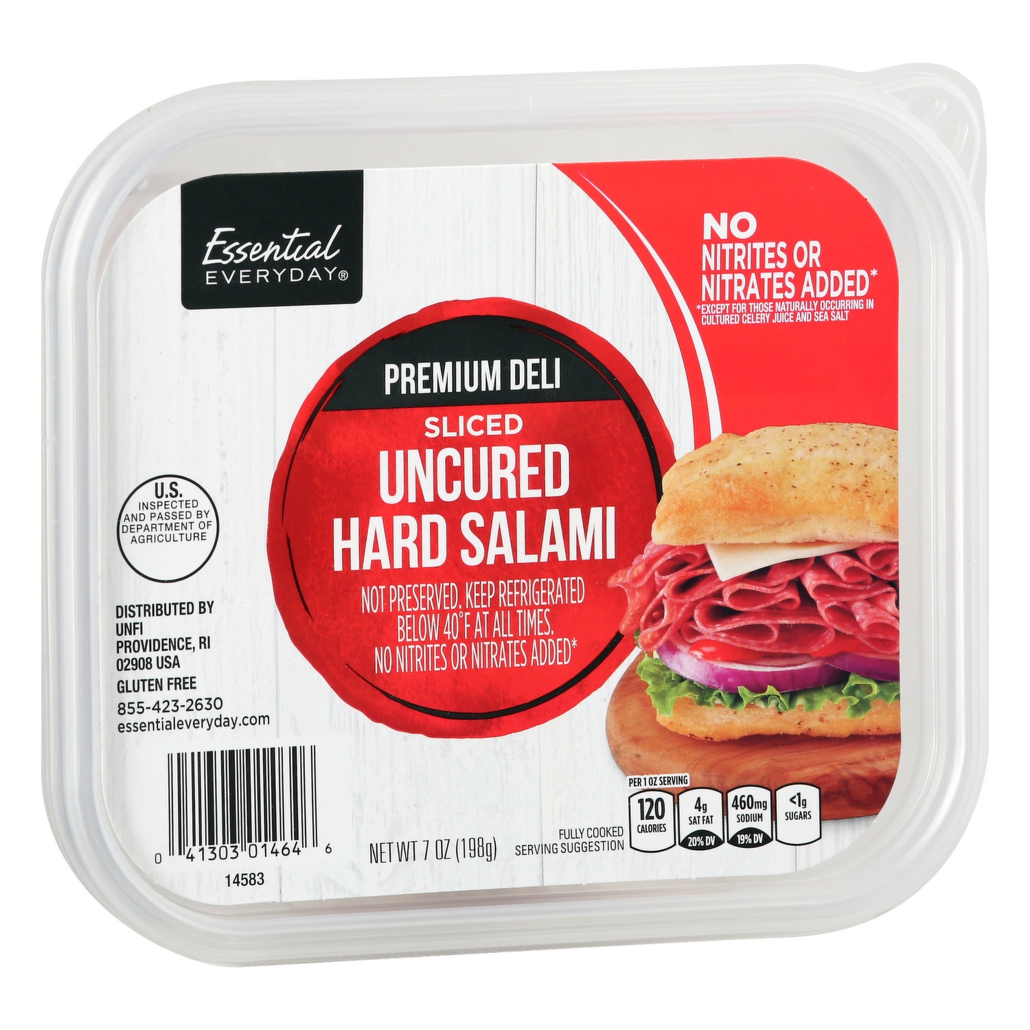 slide 1 of 6, Essential Everyday Hard Salami, Premium Deli, Sliced, 7 oz