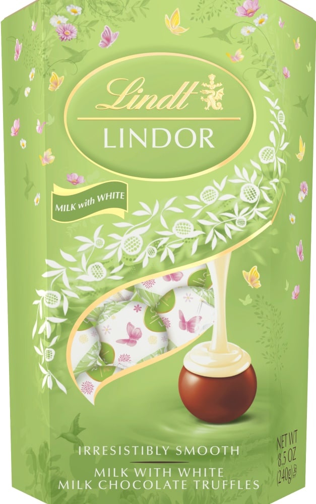 slide 1 of 10, Lindt Lindor Milk With White Milk Chocolate Truffles, 8.5 oz