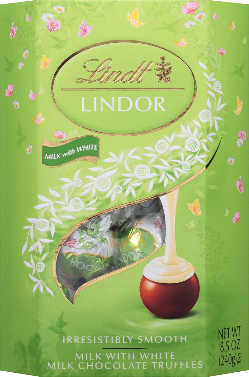 slide 9 of 10, Lindt Lindor Milk With White Milk Chocolate Truffles, 8.5 oz