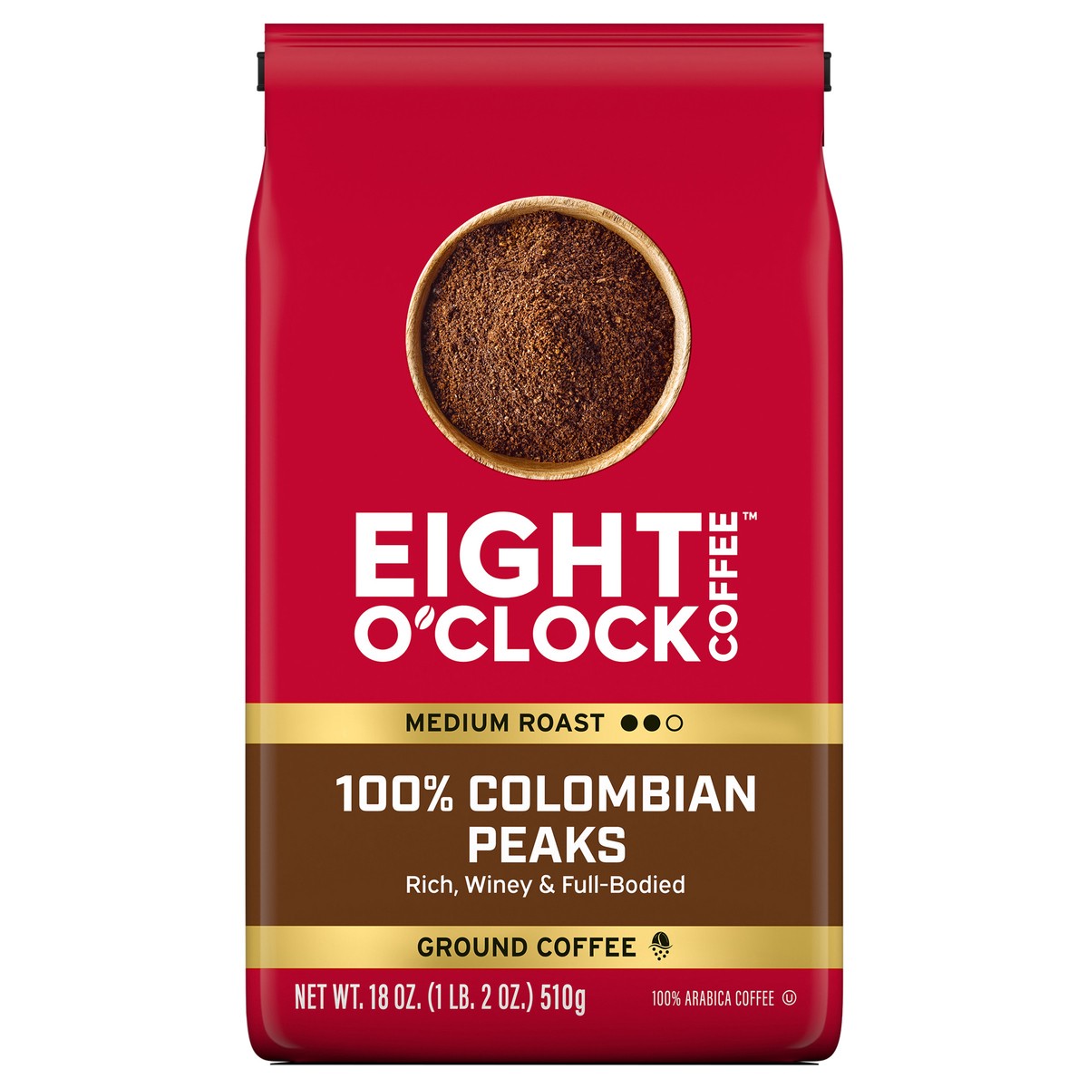 slide 2 of 2, Eight O'Clock Coffee Eight O' Clock 100% Colombian Peaks Ground Coffee 18 oz, 18 oz