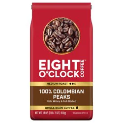 Eight O'Clock Coffee 100% Colombian Peaks Whole Bean Coffee 18 oz