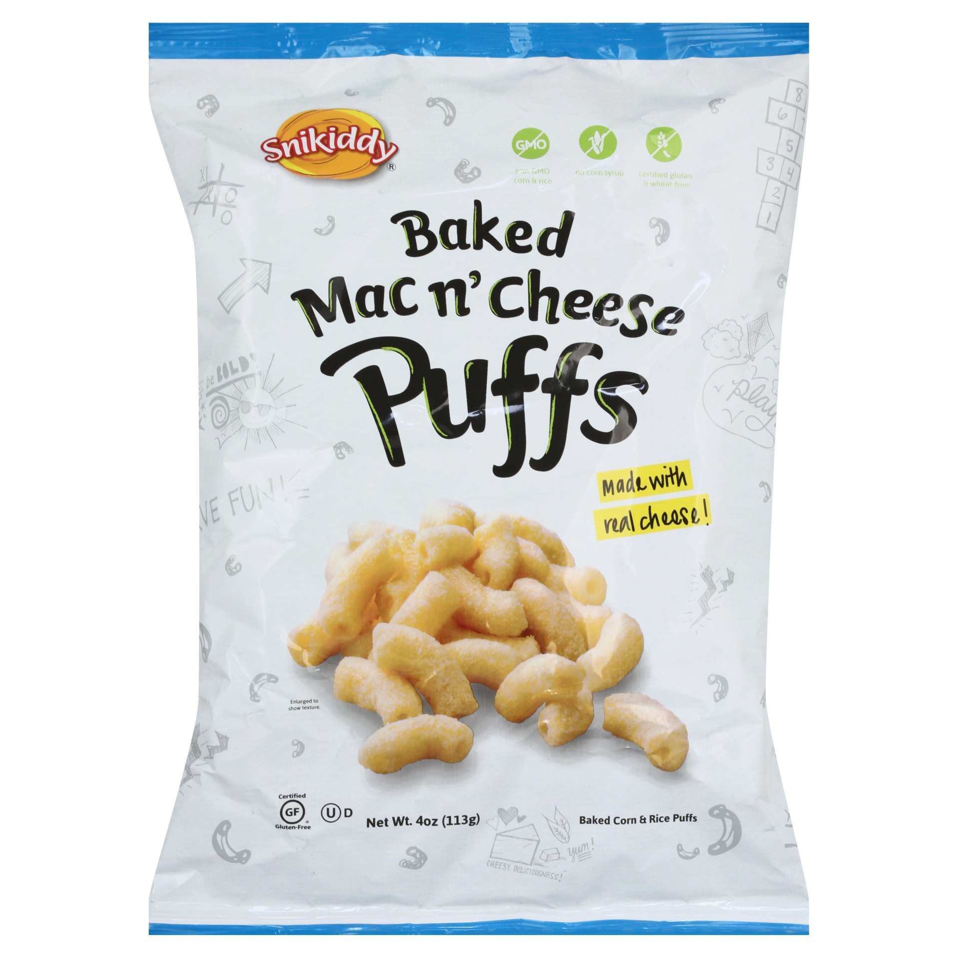 slide 1 of 1, Snikiddy Gluten Free Mac & Cheese Corn Puffs, 4 oz