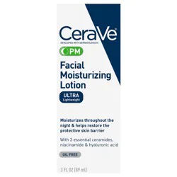 CeraVe PM Oil Free Ultra Lightweight Facial Moisturizing Lotion 3 fl oz