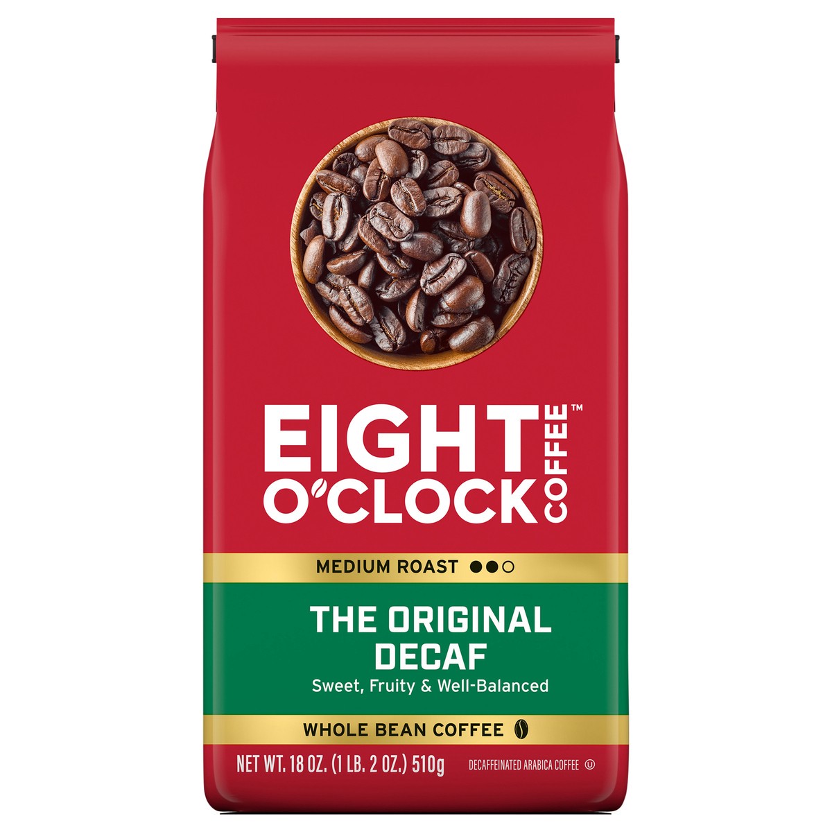 slide 2 of 2, Eight O'Clock Coffee Eight O' Clock The Original Decaf Whole Bean Coffee 18 oz, 18 oz