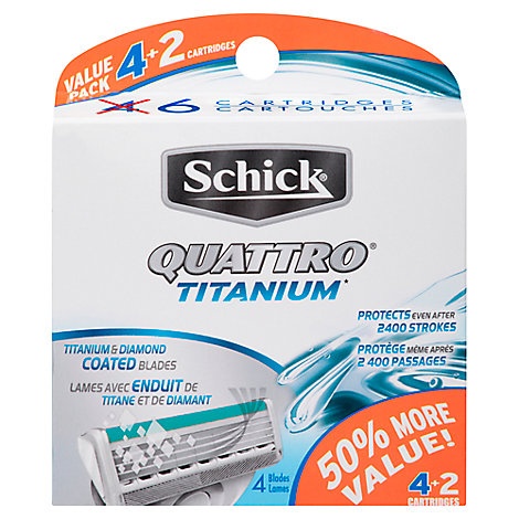 slide 1 of 1, Schick Quattro Titanium Razor Blade Refills Value Pack, 6 ct