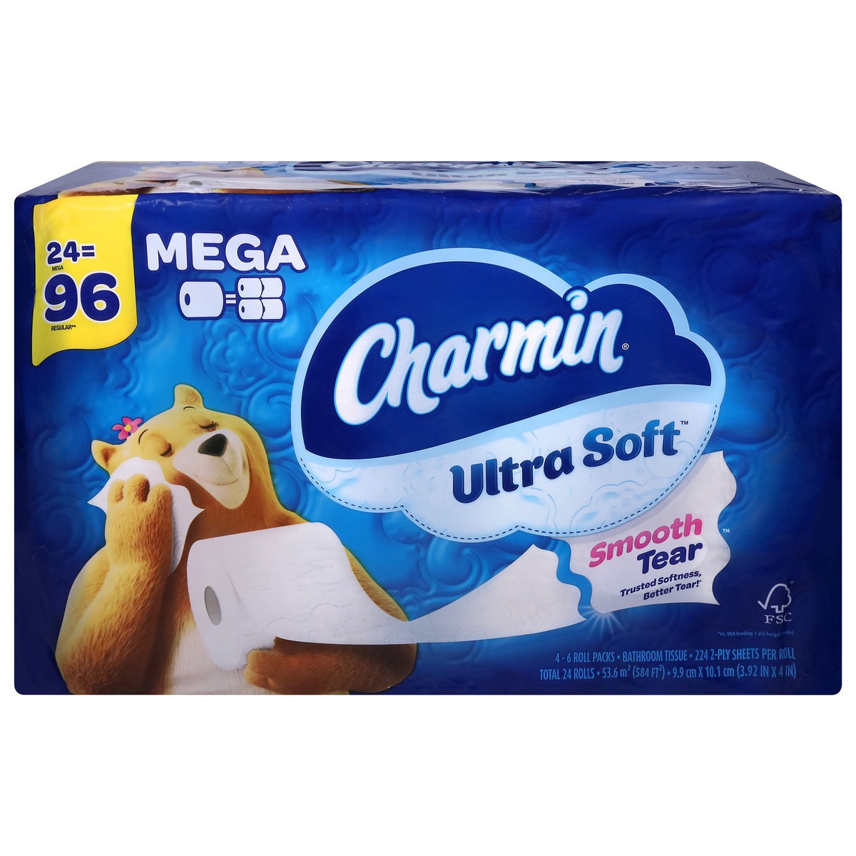 slide 10 of 12, Charmin Ultra Soft Toilet Paper 24 Mega Rolls, 224 Sheets Per Roll, 4 ct