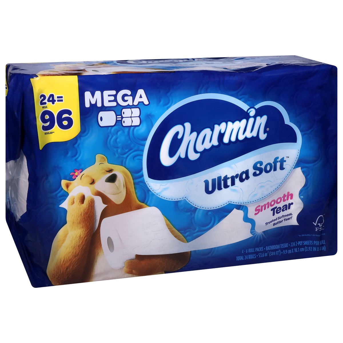 slide 7 of 12, Charmin Ultra Soft Toilet Paper 24 Mega Rolls, 224 Sheets Per Roll, 4 ct