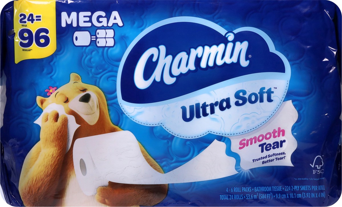 slide 3 of 12, Charmin Ultra Soft Toilet Paper 24 Mega Rolls, 224 Sheets Per Roll, 4 ct