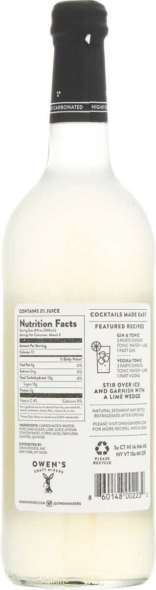 slide 11 of 14, Owen's Craft Mixers Lime Tonic Water 25.4 fl oz, 25.4 fl oz