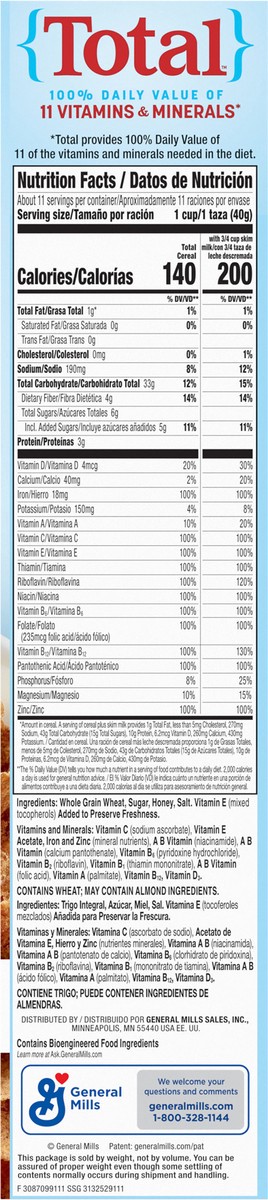 slide 8 of 13, Total Breakfast Cereal, 100% Daily Value of 11 Vitamins & Minerals, Whole Grain Cereal, 16 oz, 16 oz