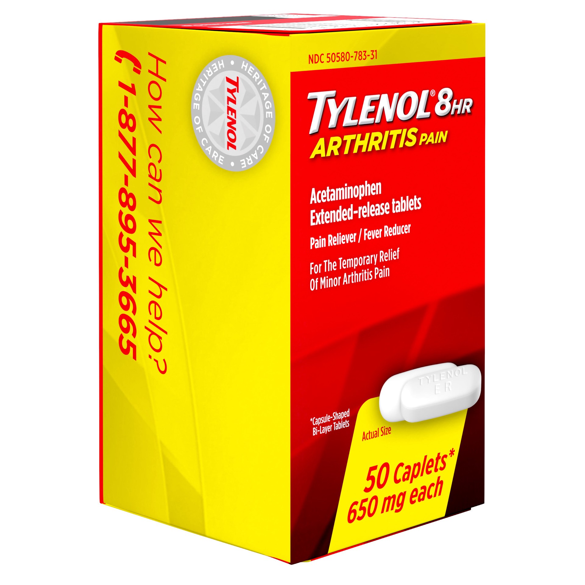 slide 8 of 9, Tylenol 8 HR Arthritis Pain Extended Release Caplets, 650 mg, 50 Count, 50 ct