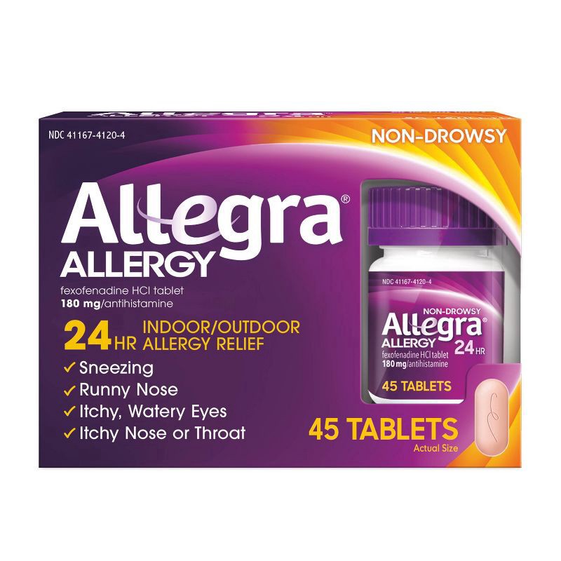 slide 1 of 10, Allegra Tablets 24 Hr Non-Drowsy Indoor/Outdoor Allergy Relief 45 ea, 45 ct