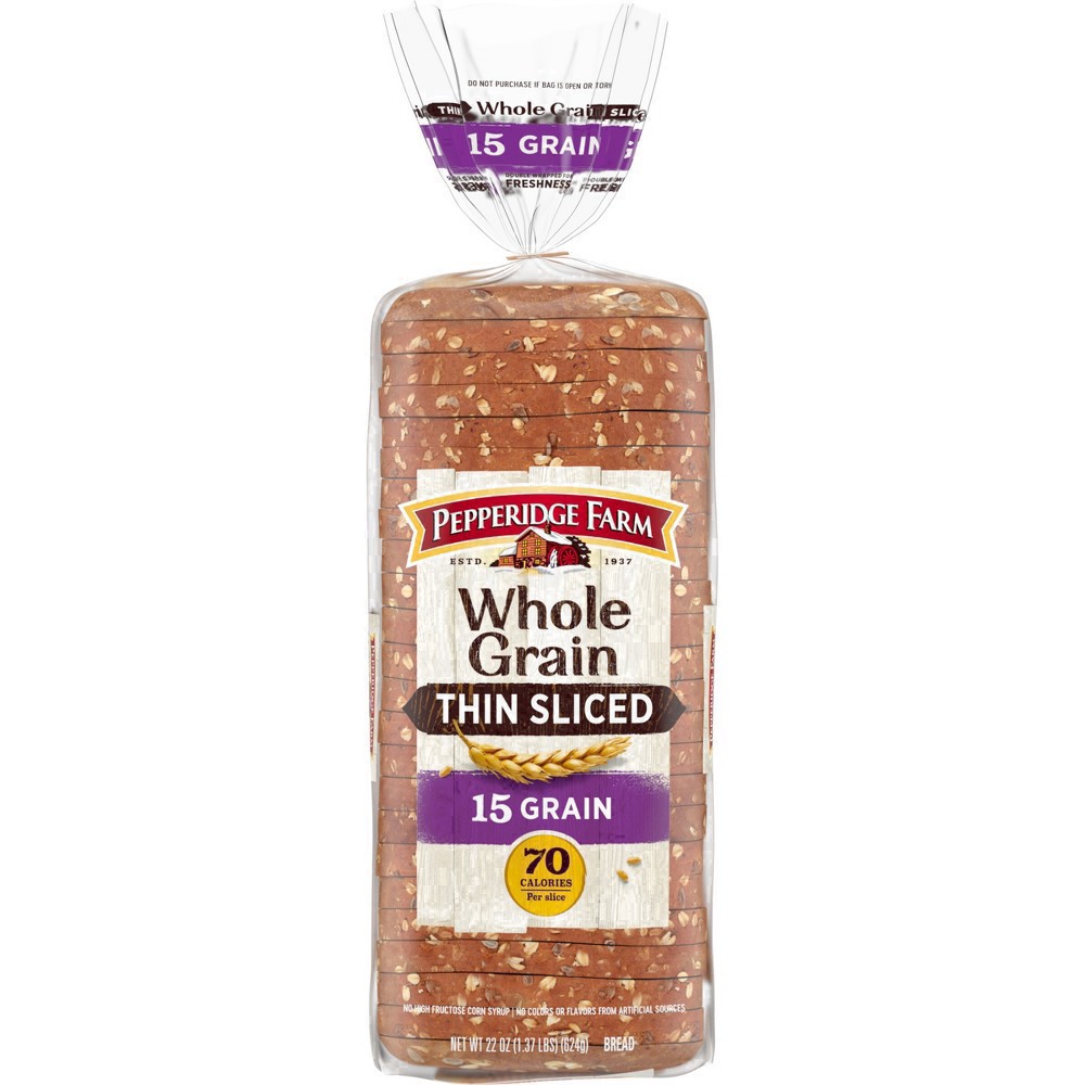 slide 85 of 121, Pepperidge Farm Whole Grain Thin Sliced 15 Grain Bread, 22 Oz Loaf, 22 oz