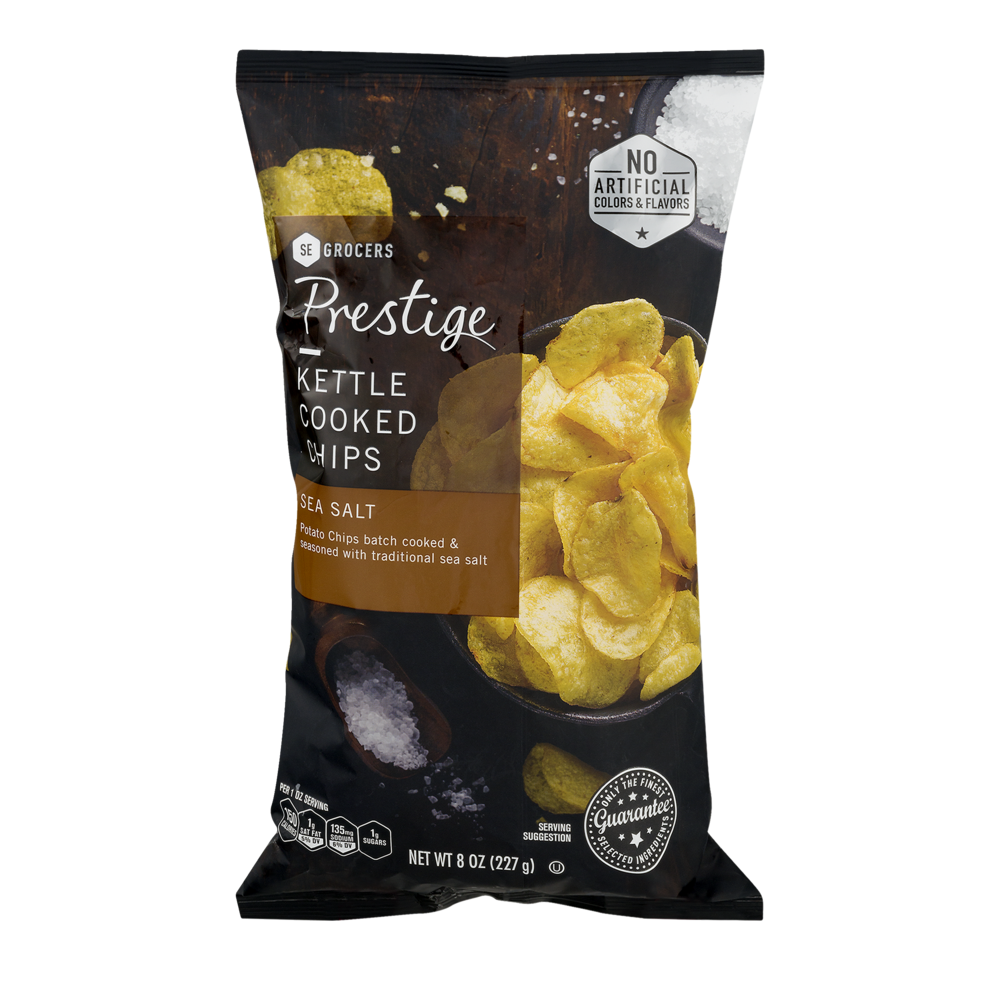 slide 1 of 1, Prestige Kettle Cooked Chips Sea Salt, 8 oz