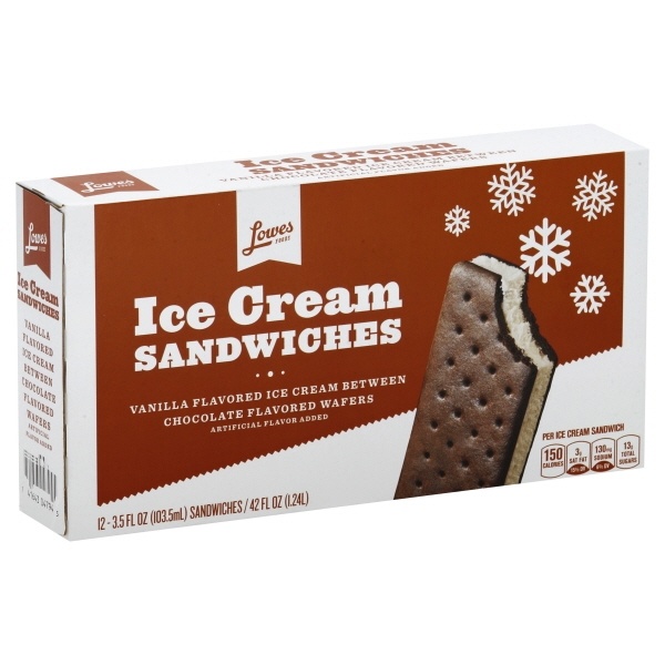 slide 1 of 1, Lowes Foods Ice Cream Sandwiches 12 Count, 42 oz