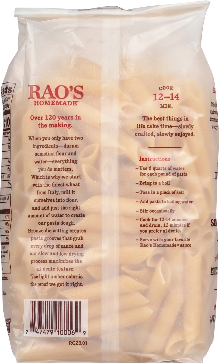 slide 7 of 9, Rao's Homemade Penne Pasta, 16oz, Traditionally Crafted, Premium Quality, From Durum Semolina Flour, Traditional Bronze Die Cut, Imported from Italy, 12 oz