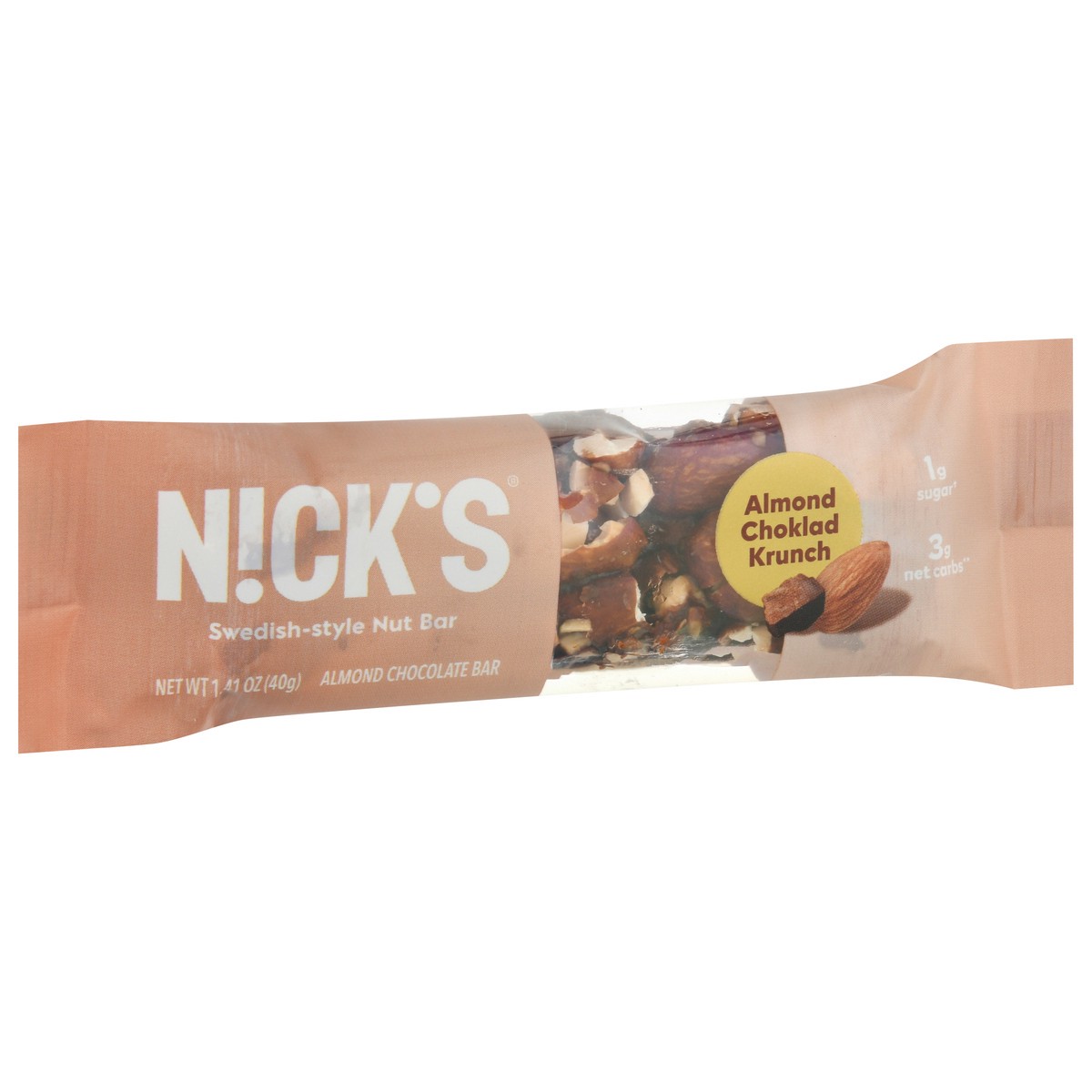 slide 2 of 9, Nick's Swedish-Style Almond Choklad Krunch Nut Bar 1.41 oz, 1.41 oz