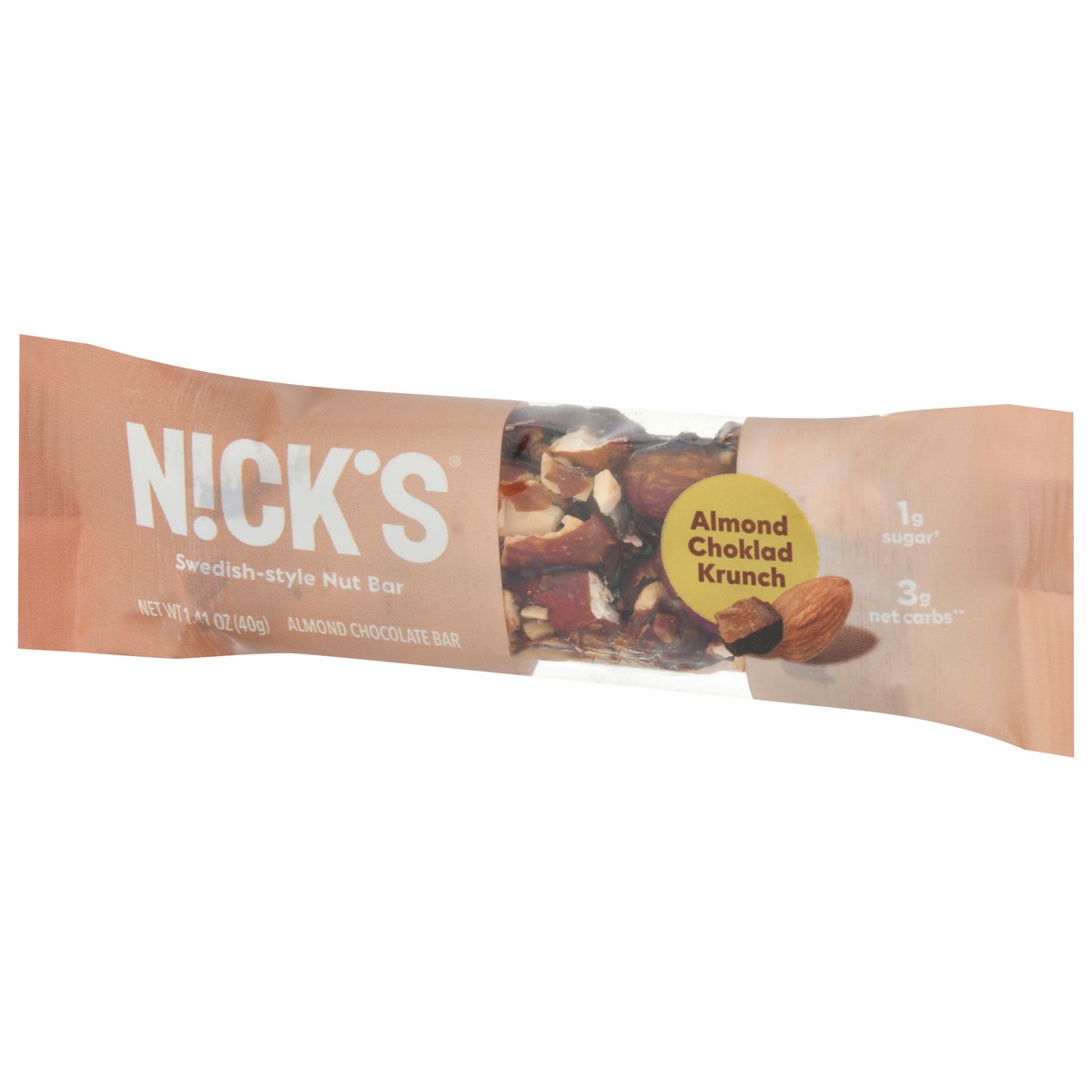 slide 3 of 9, Nick's Swedish-Style Almond Choklad Krunch Nut Bar 1.41 oz, 1.41 oz