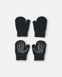 Carters Toddler Boy 2-Pack Skeleton Halloween Mittens - Black Black 2T4T