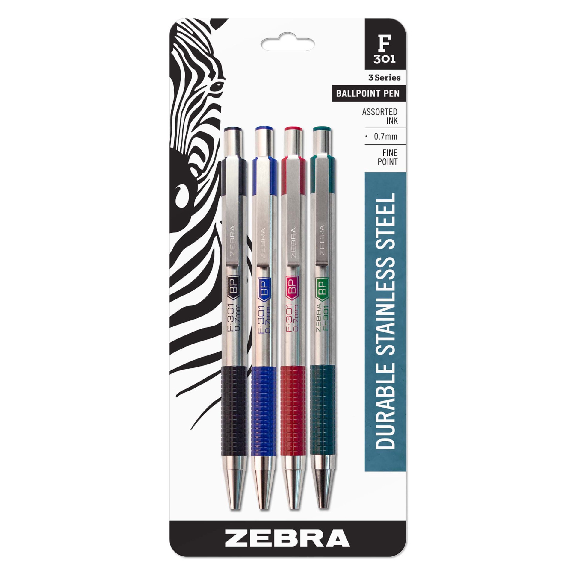slide 1 of 1, Zebra F-301 Fine Point (0.7 mm) Assorted Ink Ball Point Pens, 4 ct