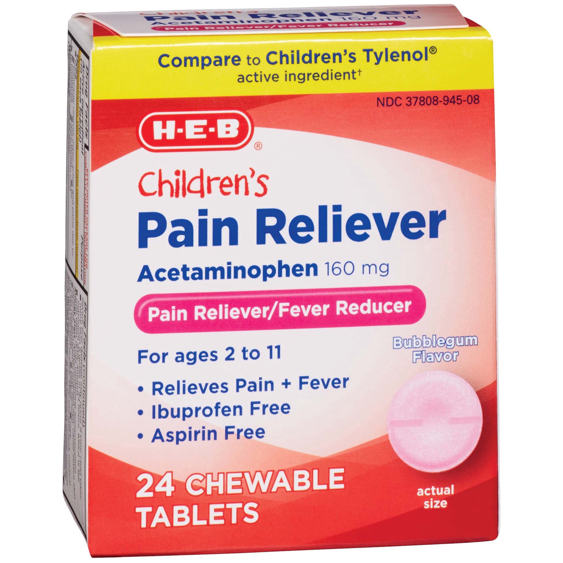 slide 1 of 1, H-E-B Children's Pain Reliever Bubble Gum Flavor, 24 ct
