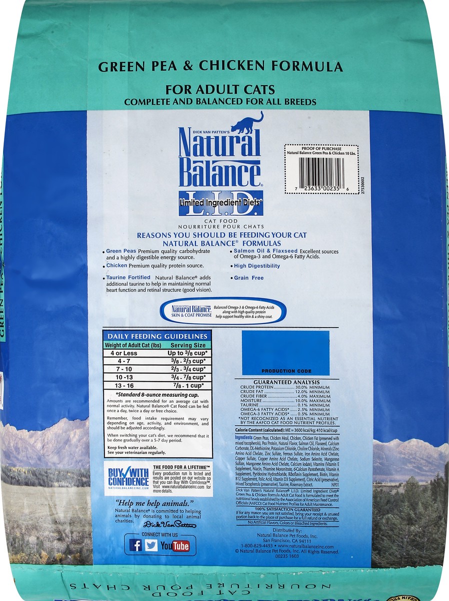 slide 3 of 6, Natural Balance L.I.D. Limited Ingredient Diets Grain Free Green Pea & Chicken Formula Cat Food 10 lb, 10 lb