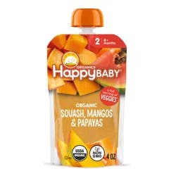Happy Baby Organics Clearly Crafted, Stage 2, Squash Mango Papaya Organic Baby Food, 4 oz Pouch