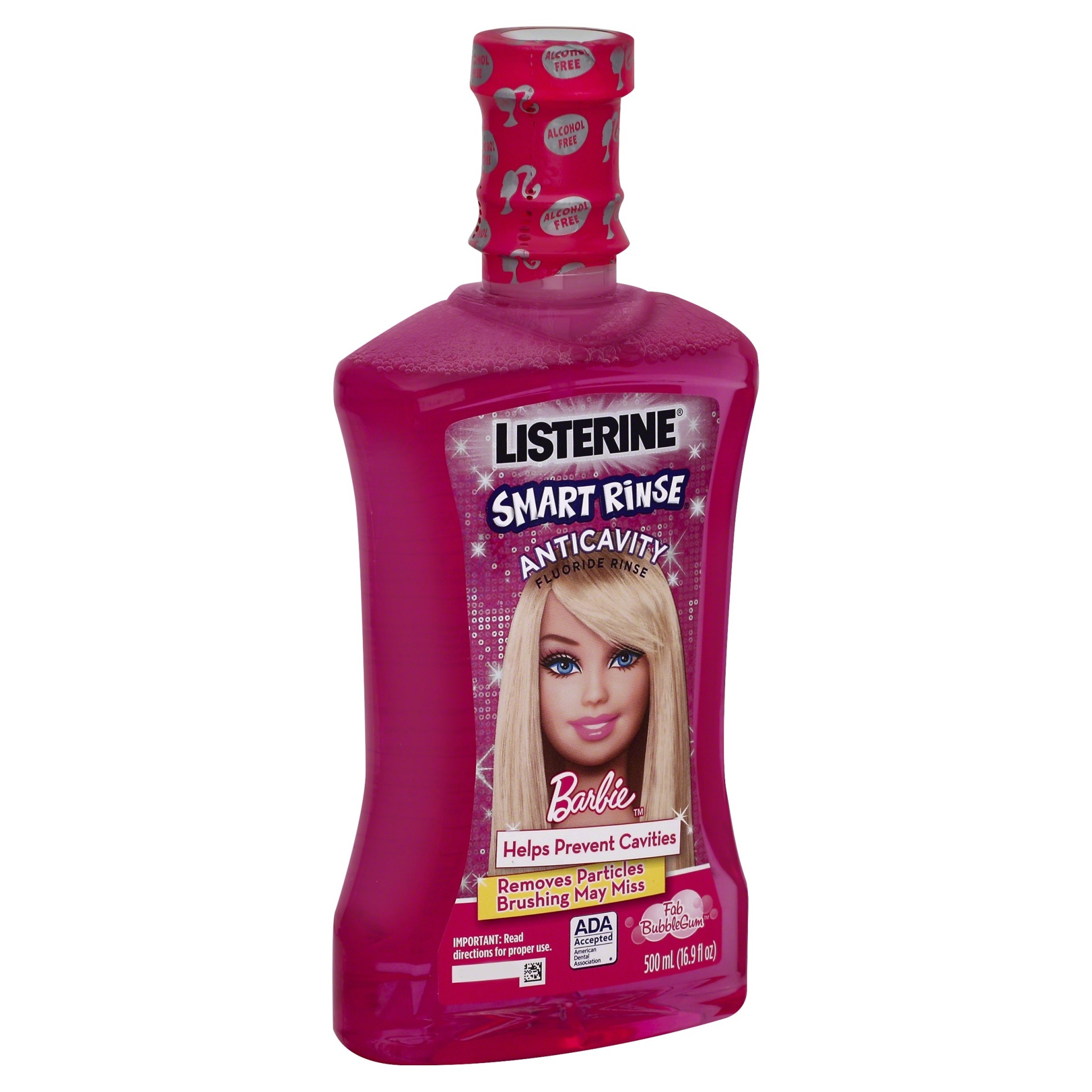 slide 1 of 1, Listerine Smart Rinse Barbie Fab Bubblegum Anticavity Fluoride Rinse, 16.9 fl oz