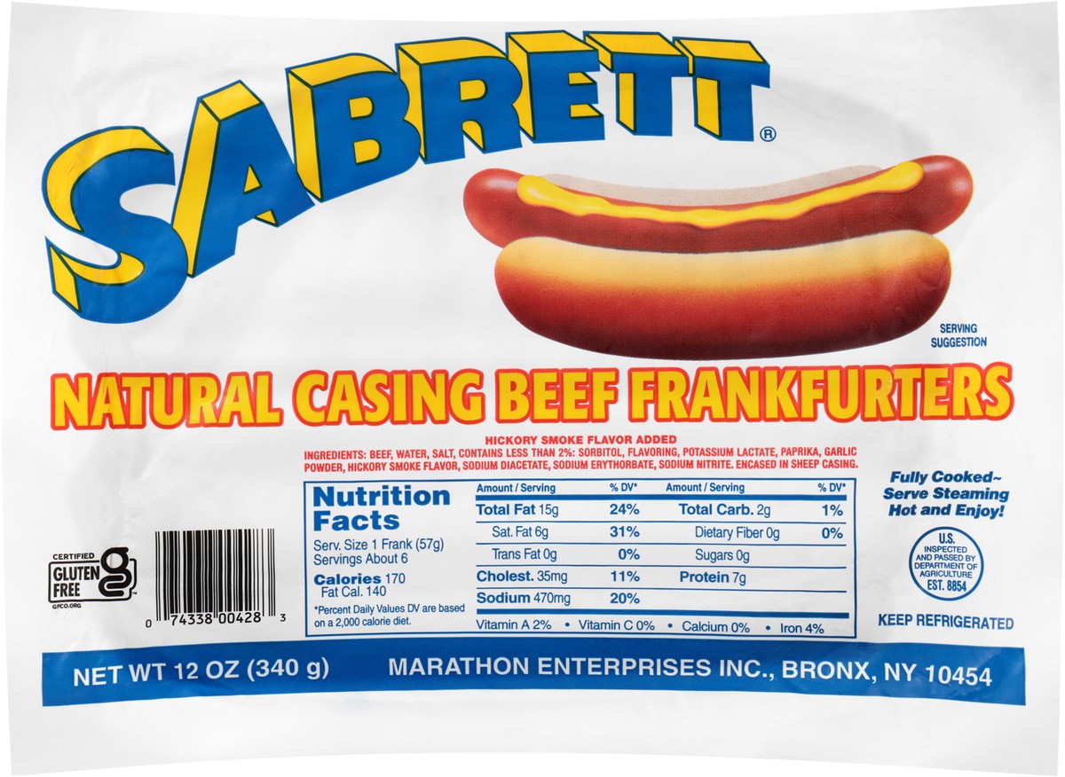 slide 7 of 14, Sabrett Natural Casing Beef Frankfurters 12 oz, 12 oz