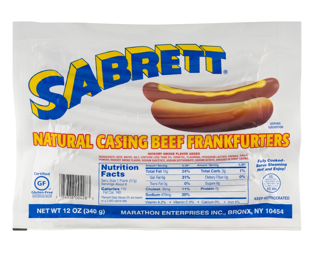 slide 1 of 1, Sabrett Natural Casing Beef Frank, 12 oz