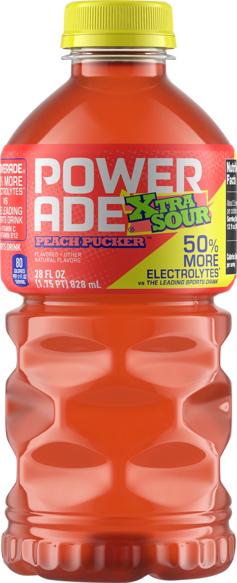 slide 8 of 12, Powerade Xtra Sour Peach Pucker Bottle, 28 fl oz, 28 fl oz