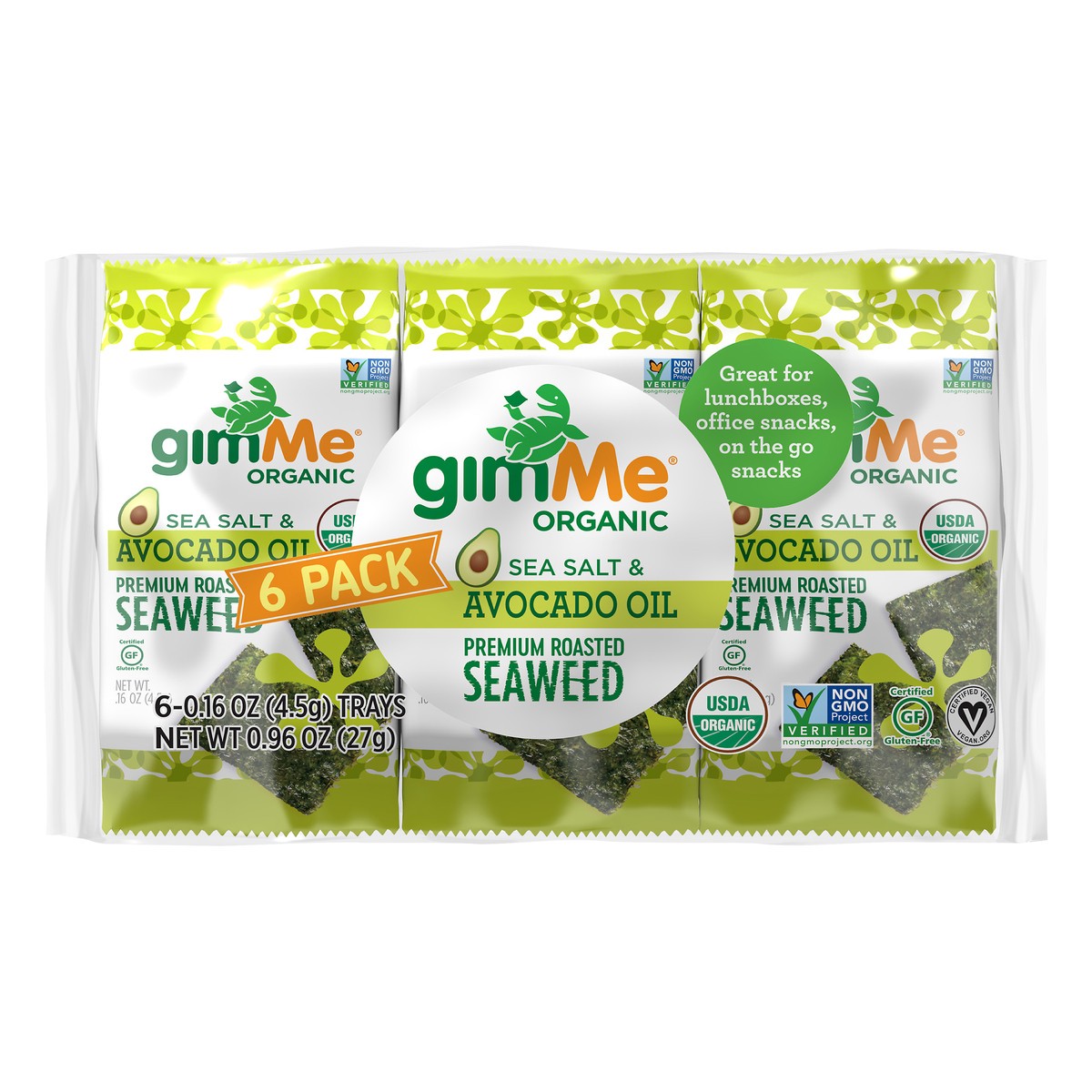 slide 1 of 7, gimMe Seaweed, Premium Roasted, Sea Salt & Avocado Oil, 6 Pack, 6 ct