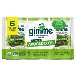 gimMe Organic Roasted Sea Salt & Avocado Oil Seaweed Snacks Value Pack 6 - 0.16 oz Trays