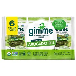 gimMe Organic Roasted Sea Salt & Avocado Oil Seaweed Snacks Value Pack 6 - 0.16 oz Trays