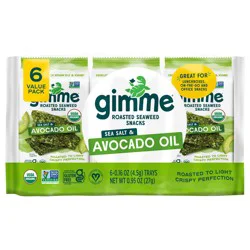 GimMe Organic Roasted Sea Salt & Avocado Oil Seaweed Snacks Value Pack 6 - 0.16 oz Trays
