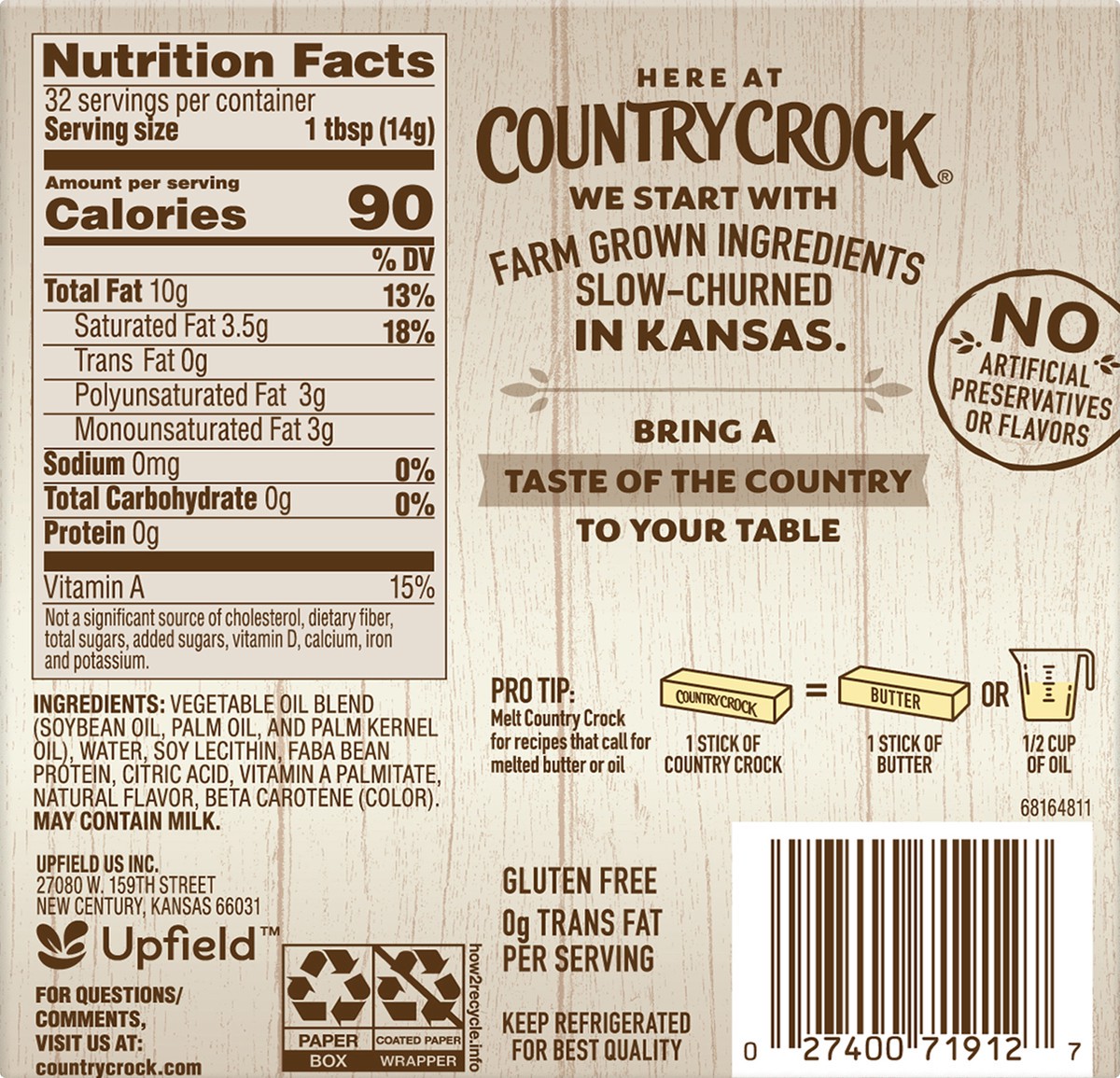 slide 5 of 7, Country Crock Unsalted Original Vegetable Oil Spread 4 ea, 4 ct