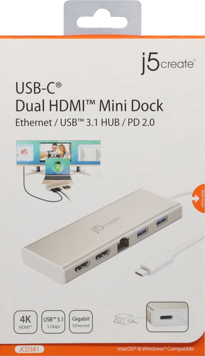 slide 10 of 12, j5create Dual HDMI USB-C Mini Dock 1 ea, 1 ct