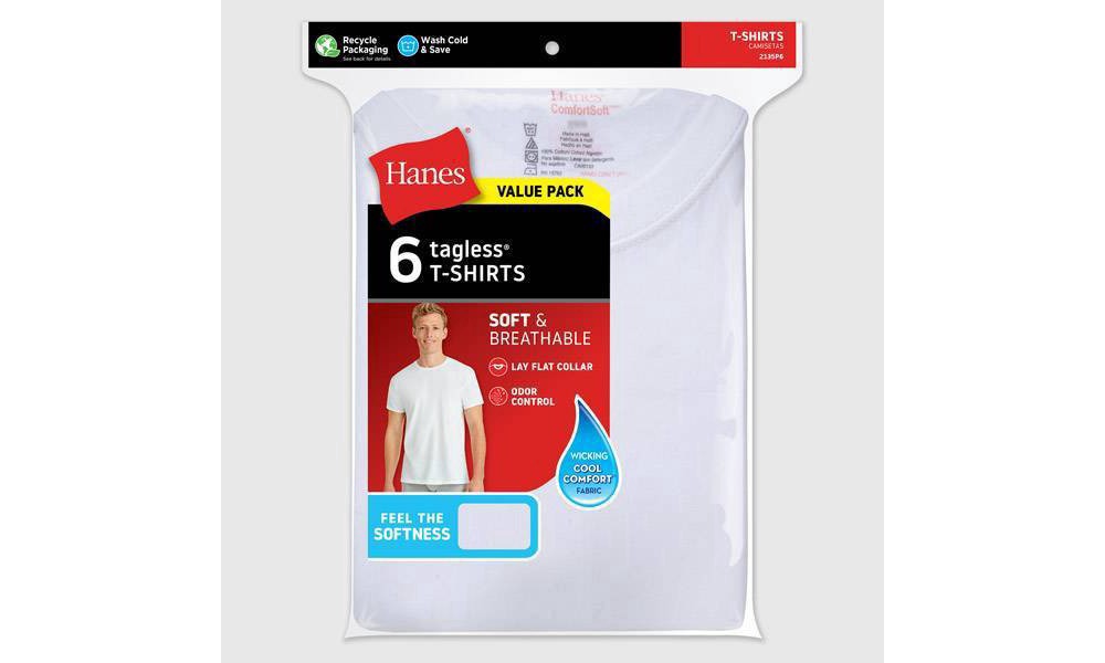 slide 2 of 6, Hanes Men's Crew Neck T-Shirts With Fresh IQ - XL White, 6 ct